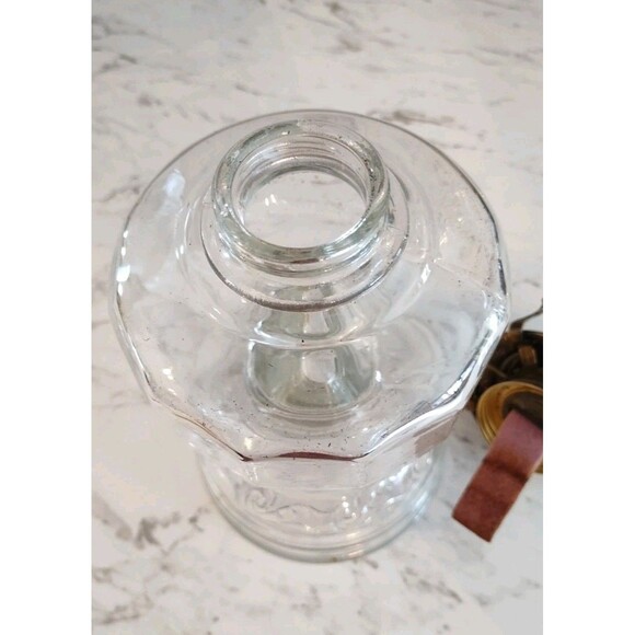 Vintage Clear Glass Wedding Scroll Base Oil Lamp Paneled Font White Flame Light - Picture 9 of 13